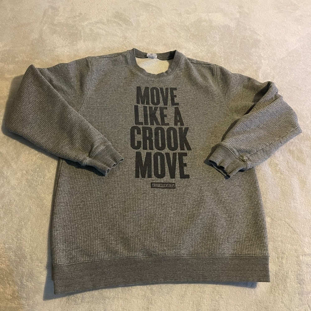 Vintage Crooks and Castles Mens XL Gray Graphic Crewneck Sweatshirt Y2K Casual